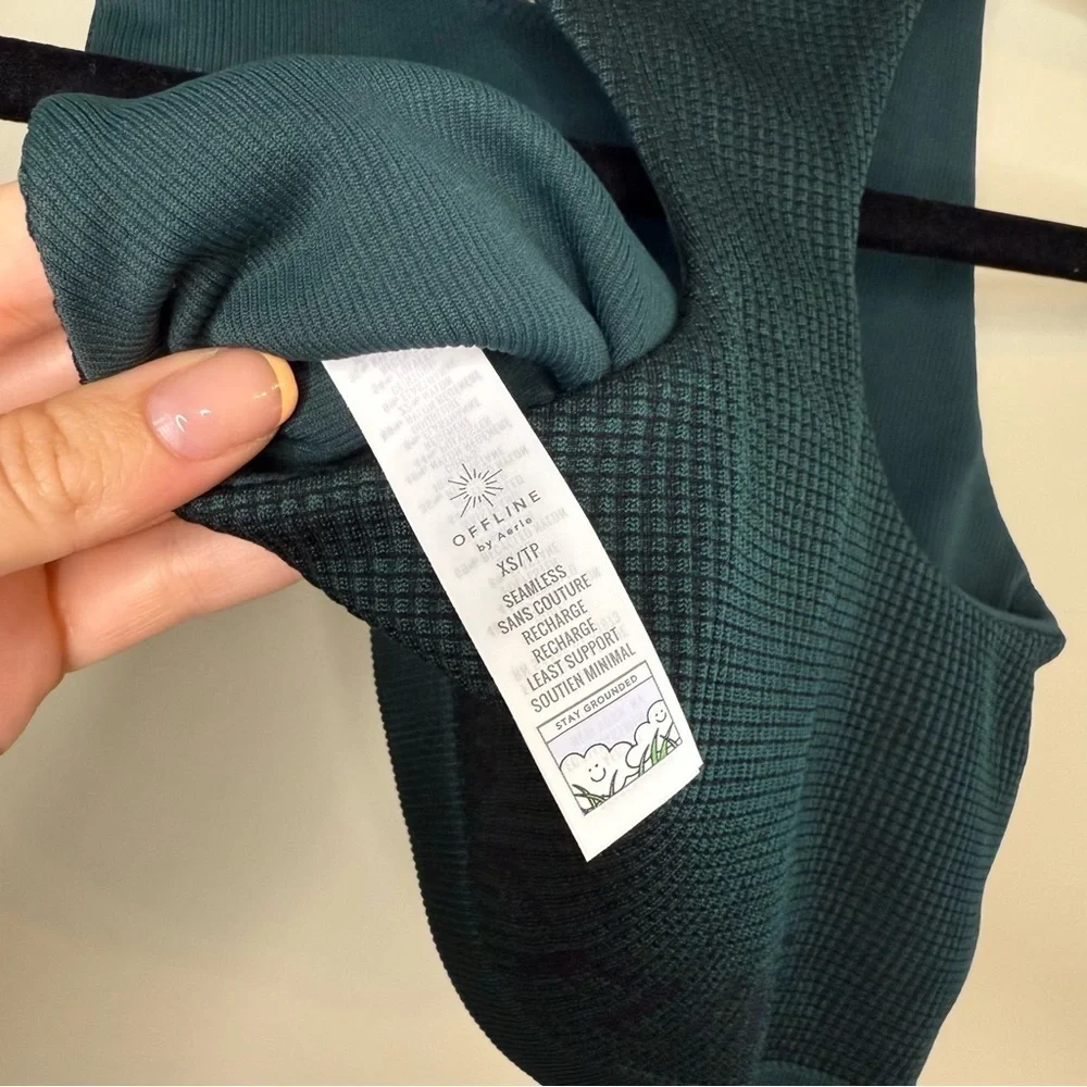 👟2/$20👟 OFFLINE by Aerie High Neck Waffle Knit Dark Green Sports Bra XS